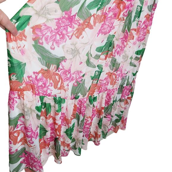 Cece Halter Maxi Pink Floral Dress with Tired Flounce Skirt Size 24W NWT - Picture 5 of 13
